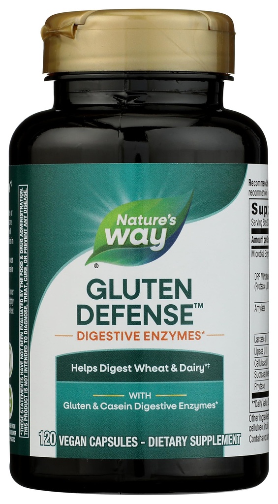 Nature 's Way Gluten Defense Digitale Enzymer *, Hjælper Digest Hvede & Dairy (1), Gluten & Casein Digitale Enzymer *, 120 Veganske Kapsler (Packaging May Vary)