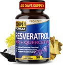 VEGATOT 10 i 1 High Strength Resveratrol med Quercetin Sund Aging immunbrain Boost fælles støtte (90 greve (pakke med 1))