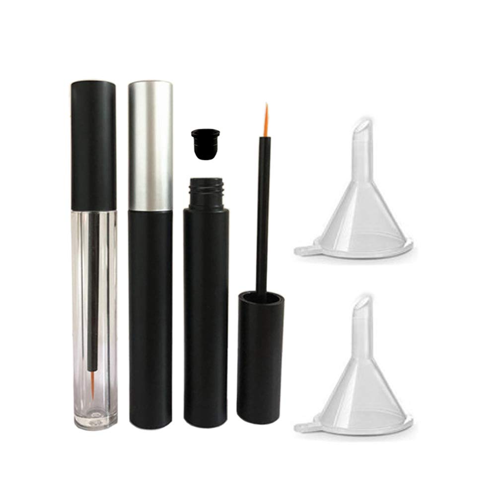 3 stykker 5ml Tom Eyeliner Tubes Genopladelig Eyelash Vækstvæske Flaske Plastic Eyeliner Hætteglas Tube med Brush Eyelash Growth Oil Mascara Tube til kosmetik Kom med 2 Mini Palstic Funneler