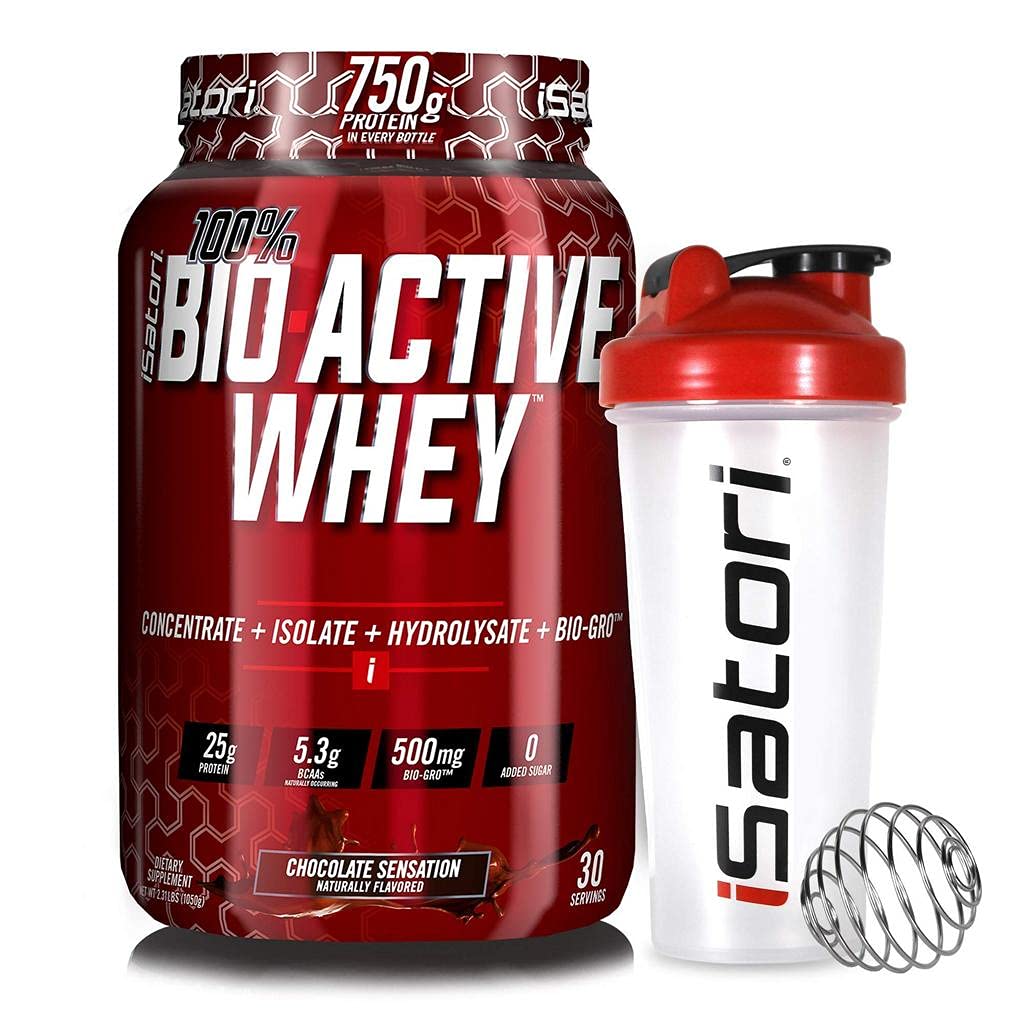 iSatori Bio- Active Whey Powder Chocolate Sensation (30 Servering) & iSatori Classic Blender Flaske (Klar flaske med rød top)