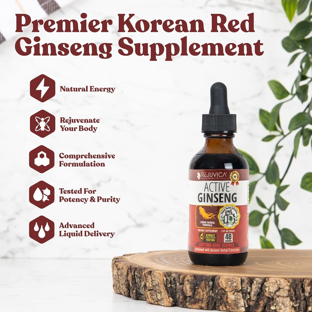 Aktiv Ginseng Koreansk Rød Panax Ginseng med naturlige Ginsenosider - Fast- Absorbing Væske - Understøtter sund energi, Vitality, Mood og mere