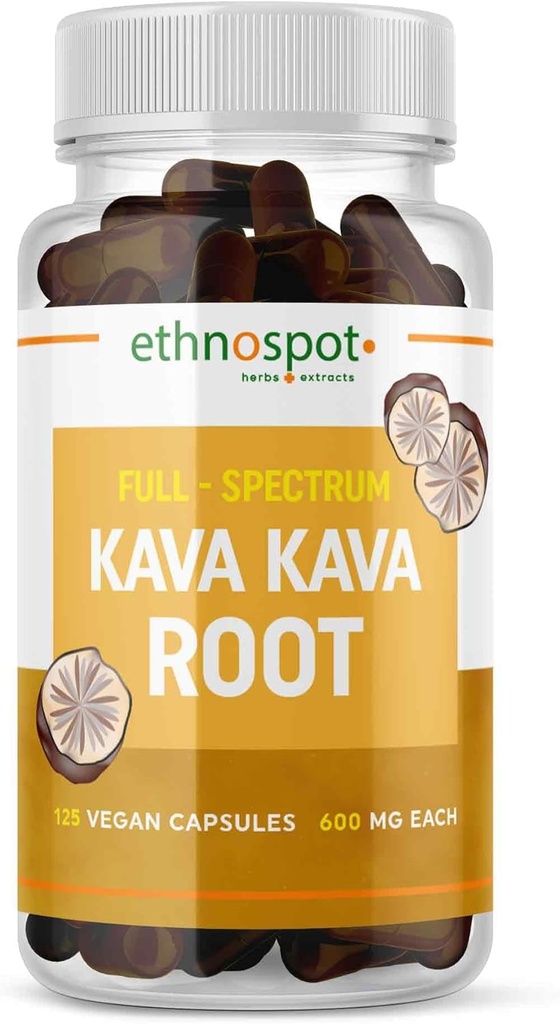 Kava Kava Root Calming supplement kapsler - Understøtter afslapning og Mood Balance med Natural Herbal Kava Extract - Ikke-Habit Forming, Gluten- Free - 125 Veganske kapsler