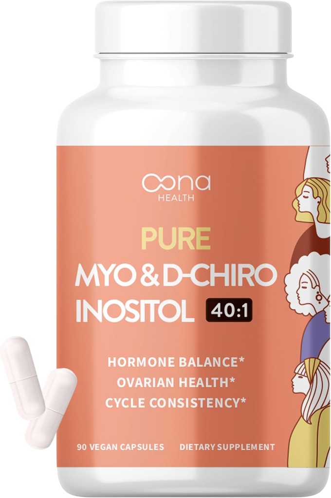 Vegansk Myo- Inositol & D- Chiro Inositol Supplement for kvinder - PCOS Relief, Hormonal Balance, Ovarial Support, Ovulation Support - Ideel Ratio 40: 1-90 Cap - Fertilitet Kosttilskud for kvinder