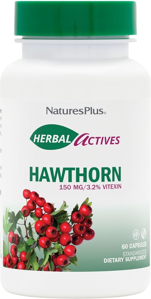 NaturePlus Herbal Actives Hawthorne 150 mg - 60 vegetariske kapsler - Understøtter hjerte sundhed - Gluten Free - 60 Servering
