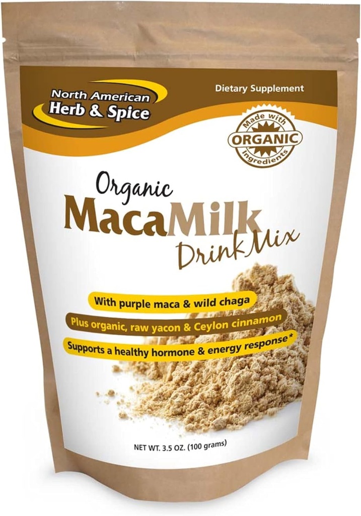 NORTH AMERICAN HERB & SPICE MacaMilk - 3,5 oz - Purple Maca & Wild Chaga Drink Mix - Understøtter sund Hormone & Energy Response, Sund Muscular Funktion - Non-GMO - 30 Serveringer