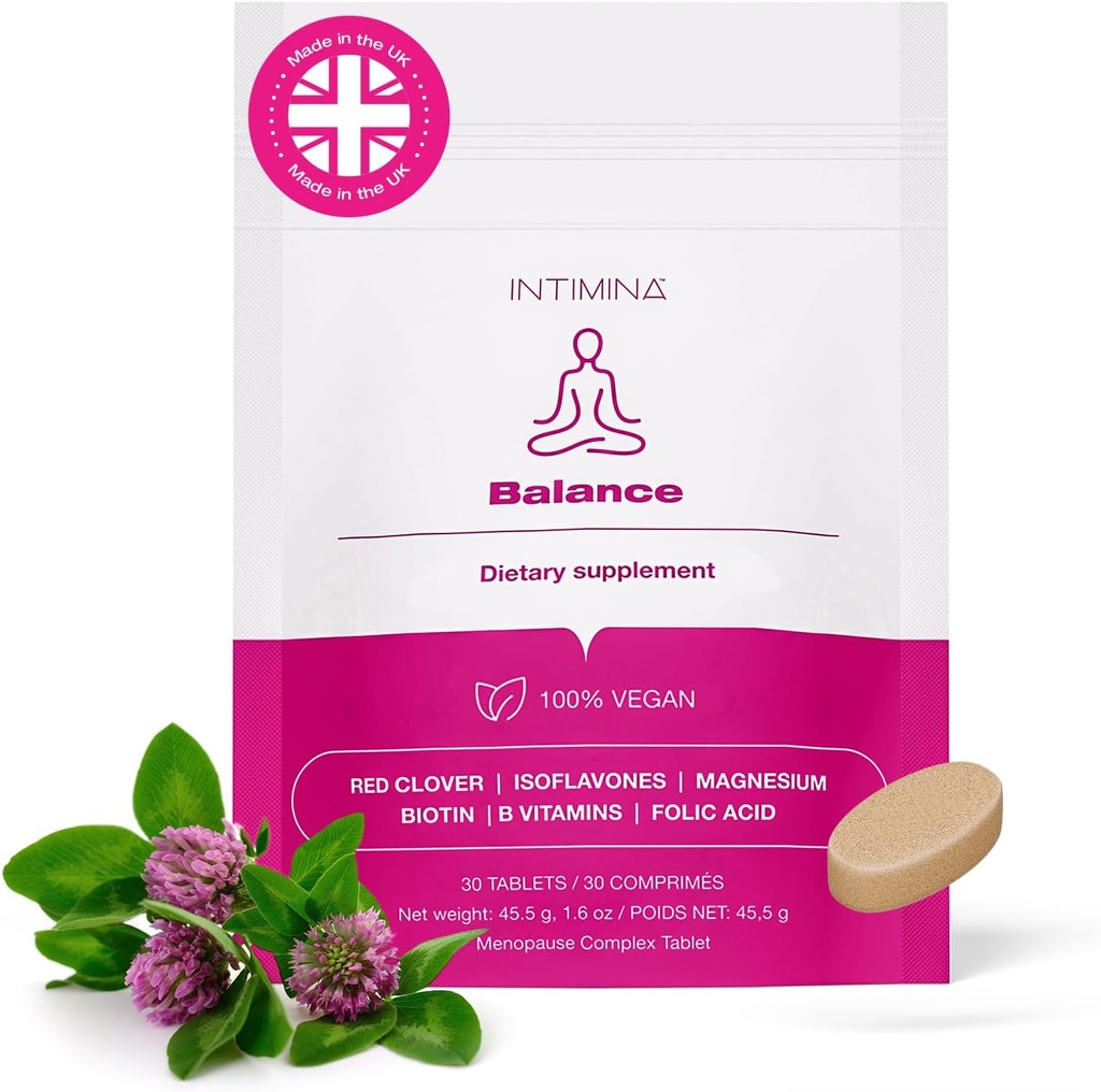 INTIMINA Balance - Kvindetillæg til menopause support og Hormonal balance, med vitaminer og rød kløver