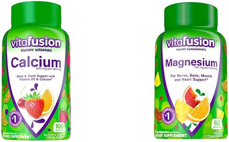 Viafusion Chewable Calcium Gummy Vitaminer til ben og tænder Support, Frugt og fløde Formlet, Amerikas Nummer 1 Gummy Vitamin Mærke, 50 Day Supply, 100 Count & Magnesium Gummy Supplement, 60ct