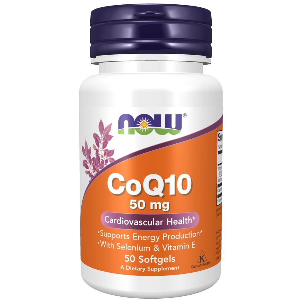 Now Foods Supplements, CoQ10 50 mg, Pharmaceutical Grade, All- Trans Form produceret af Fermentation, 50 Softgels