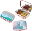 Lille Pill Box, Pill Case for purse & Pocket, 3 Compartments Travel Pill Case Medicin Organizer Opbevaring til vitaminer, piller, fiskeolie og øreringe, studs, Rose Gold- Beach Color Rendering