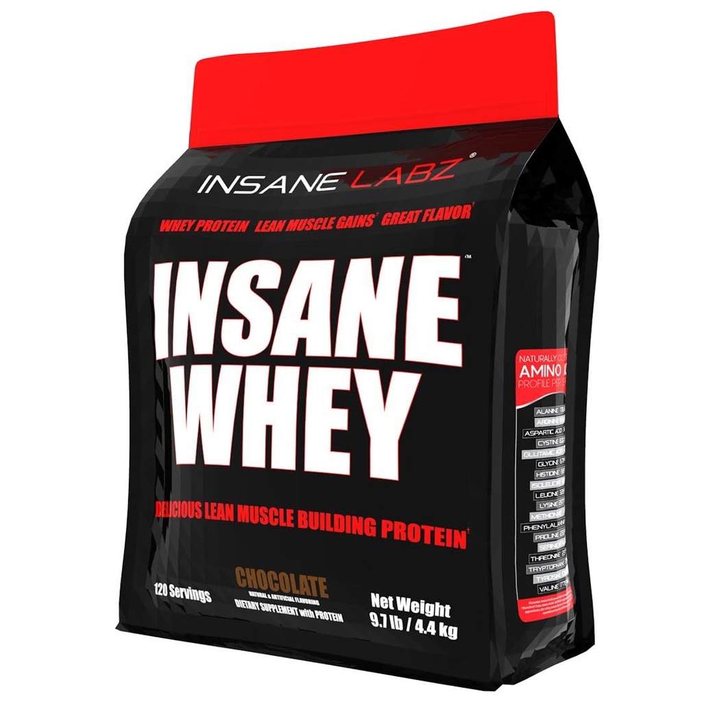 Insane Labz Insane Whey, 100% Muscle Building Whey Protein, BCAA Amino Profile, Mass Gainer, Meal Erstatning (Chokolade, 120 Servere)