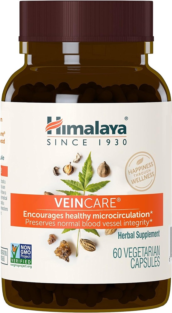 Himalaya VeinCare - Herbal Vein Support Supplements for Circulation and Rectal Comfort - Vegan, Non- GMO, Gluten Free, 300 mg, 60 kapsler