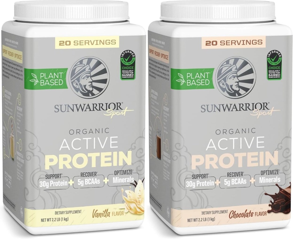Sunwarrior Chocolate & Vanilla Active Organic Protein Powder Set against 124; Bundle & Save