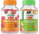 Lifeable Probiotic 2 Millioner CFU Kids + gurkemeje Kids, Gummies Bundle - Great Tasting, Vitamin Supplement, Gluten fri, GMO fri, Chewable Gummy