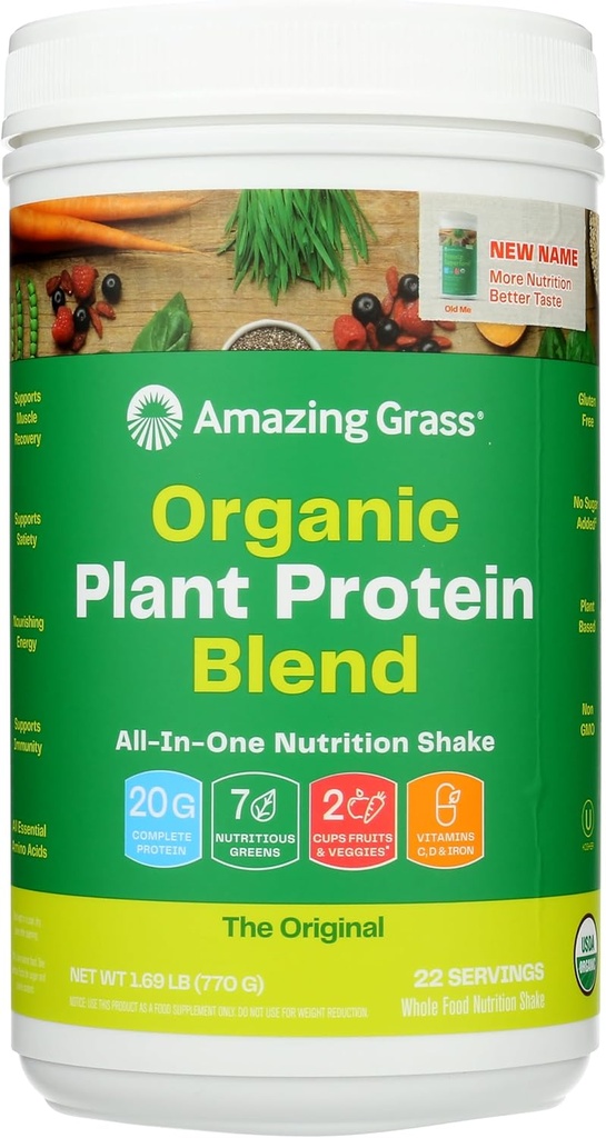 Amazing Grass Organic Plant Protein Blend: Vegansk Protein Powder, Ny Protein Superfood Formel, All- In- One Nutrition Shake med Beet Root, Original, 22 Servere