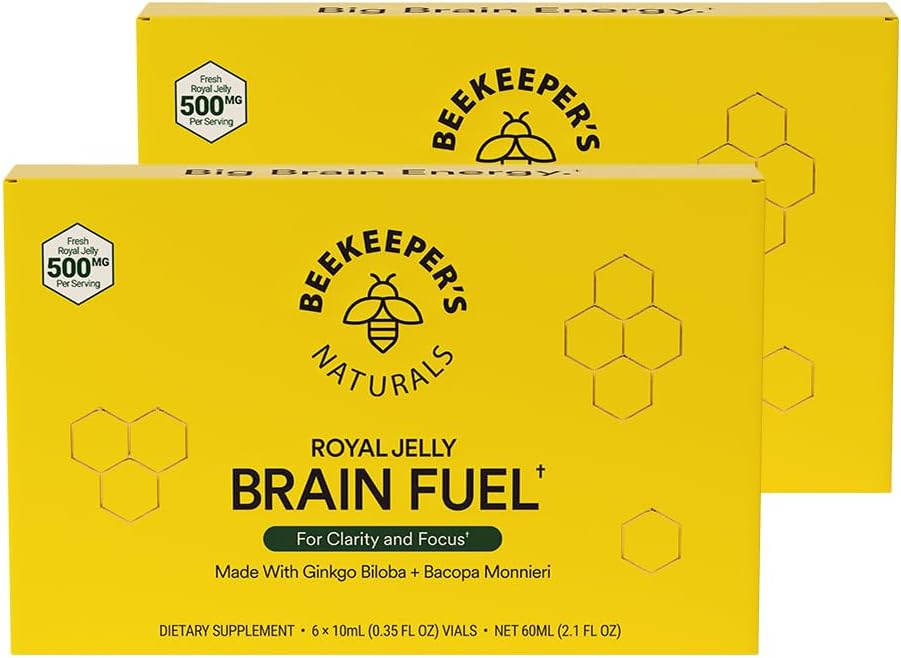 Biavlerens Naturals B.LXR Brain Fuel - Memory, Focus og Clarity Liquid Formel, understøtter Produktivitet Royal Jelly, Ginkgo Biloba, Bacopa Monnieri Keto Friendly, Gluten & Caffe- Free, 6 ct (2 Pack)