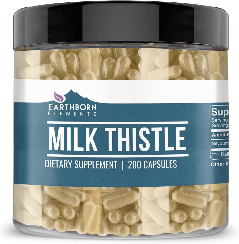 Earthborn Elements Milk Thistle 200 Kapsler, Pure & Ufortyndet, Ingen tilsætningsstoffer
