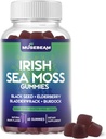 Irish Sea Moss Gummies - med Black Seed Elderberry Bladerwrack Burdock Gurmerisk Omega-3 Vitaminer C D3 Zink - Seamoss Kosttilskud til voksne kvinder Mænd - Sugar- Free Gluten Free Vegan