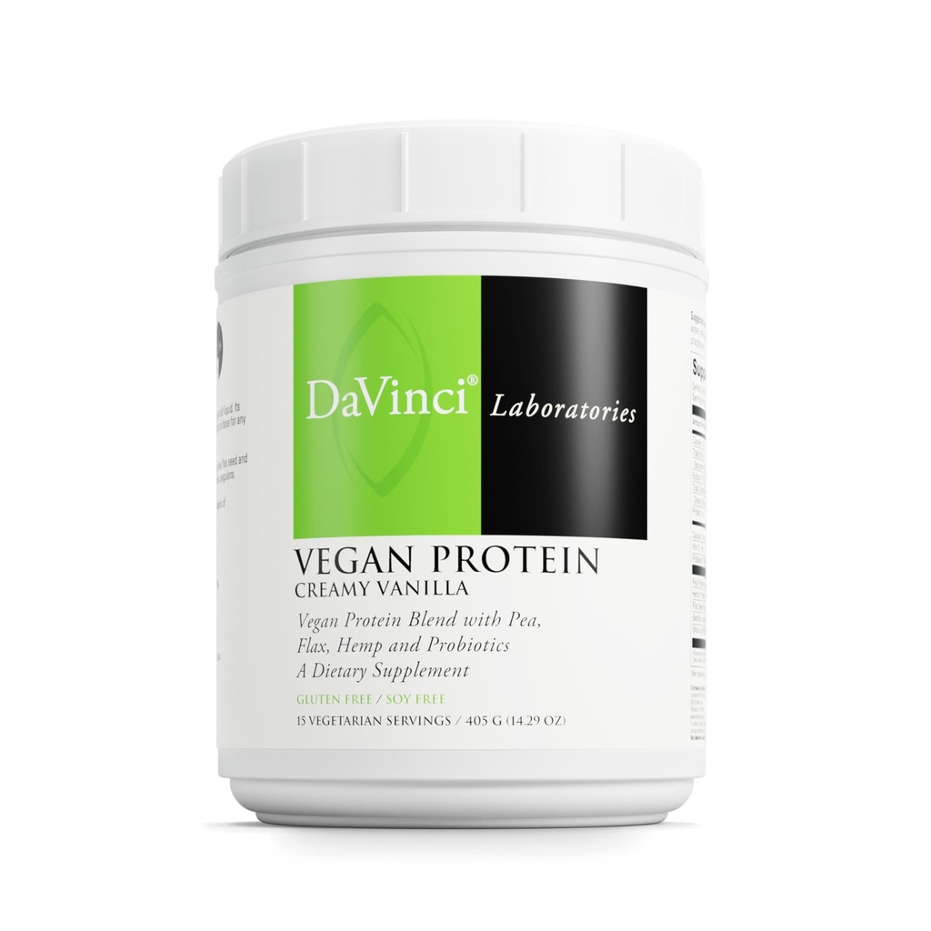DaVinci Labs Vegan Protein - Protein Powder Support Understøtter Muscle & Tissue Reparation * - Vegan Protein Supplement med Pea Protein & Flax Seed - Creamy Vanilla, 15 Servere (405 g)