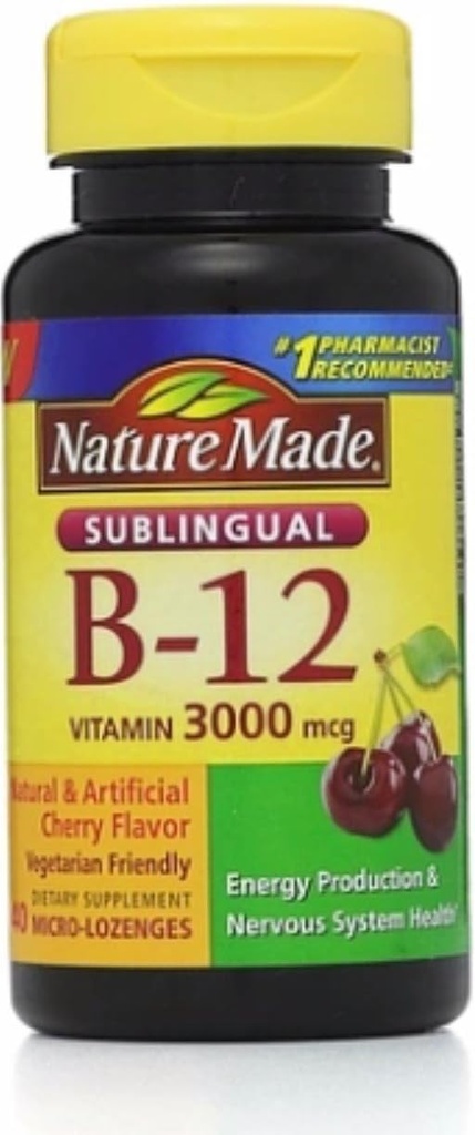 Nature Made Vitamin B- 12 3000mcg, Sublingual Lozenges, Cherry 40 ea (pakke med 2)