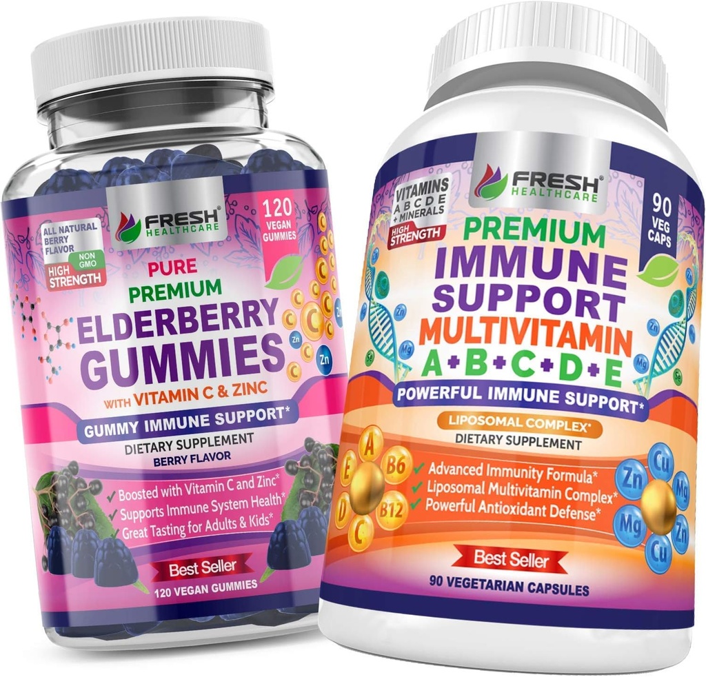 FRESH METHCARE Elderberry Gummies and immun Multivitamin - Bundle