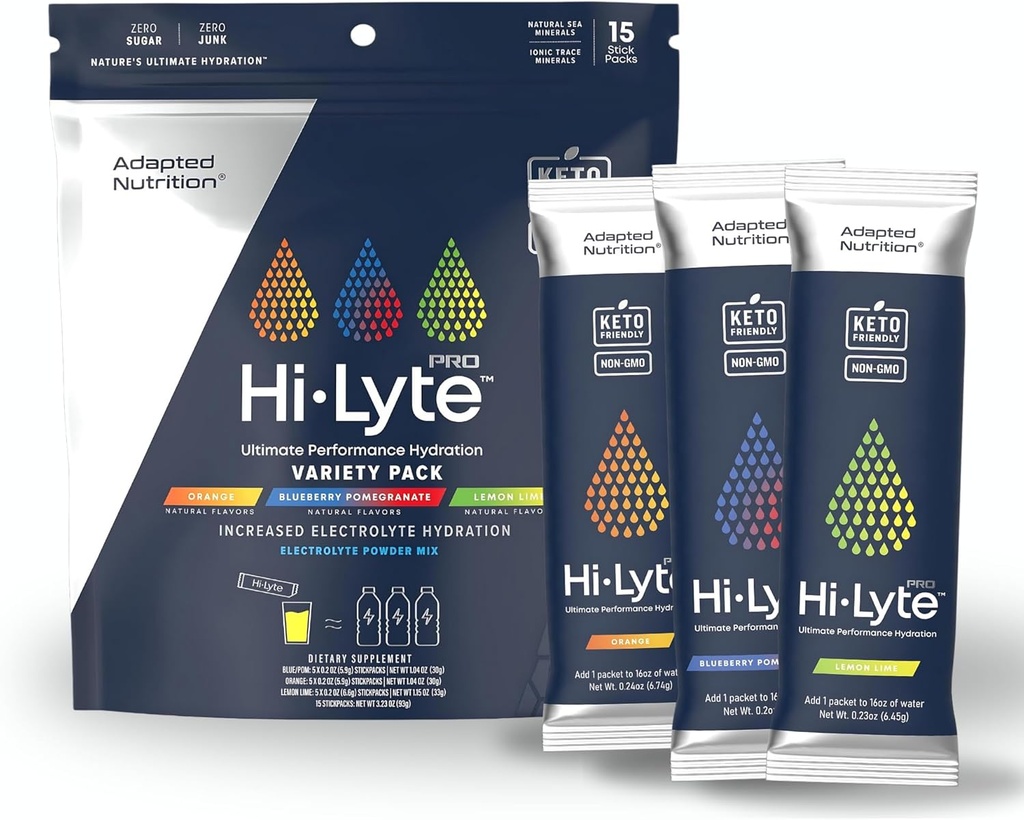 Tilpasset Nutrition Hi- Lyte Pro Hydration Pakker - 15 Individuelle drikke Pakker Mex124; Variety Pack 124; Formlet Elektrolyte Pulver Mex124; Sugar- Free, Zero Carb, Zero Calorie