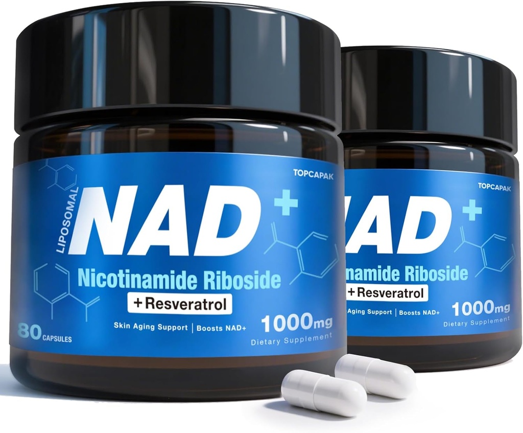 NAD Supplement - NAD Nicotinamid Riboside Resveratrol, Liposomal NAD + Supplement 1000mg til kvinder og mænd - sund aldring, hjerne og cellulær energi, ikke-GMO, glutenfri 160 kapsler