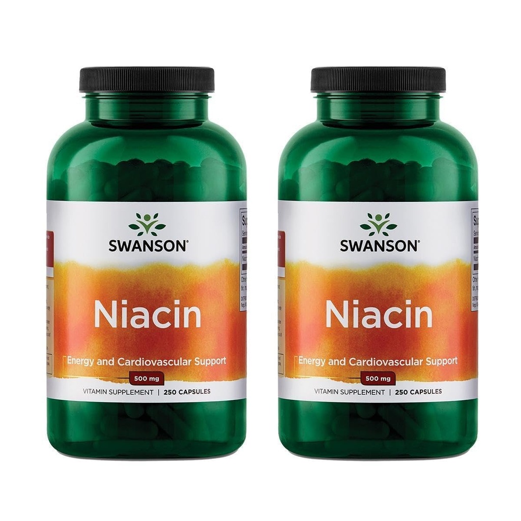 Swanson Niacin (B3) Cardio Health Support Carbohydrat Metabolisme 500 Milligram 250 Kapsler (2 Pack)