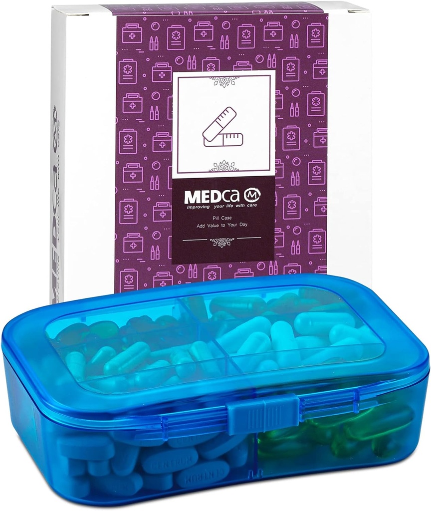 Vitamin Organizer - Rejse Pill Organizer Box & 6 Segment Daily Medicine Case Container til Organisering af dine piller, Medicin, Kosttilskud, Vitamin og fiskeolier til hver dag brug af MEDca