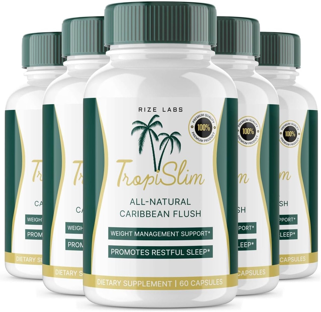 (Officiel 5 Pack) Tropislim, Tropislim All Natural Caribbean Flush, Vægttab Supplement, Tropislim Slimming Kapsler for kvinder, Sund livsstil + Leaner Physique, Tropical Anmeldelser (300 Kapsler)