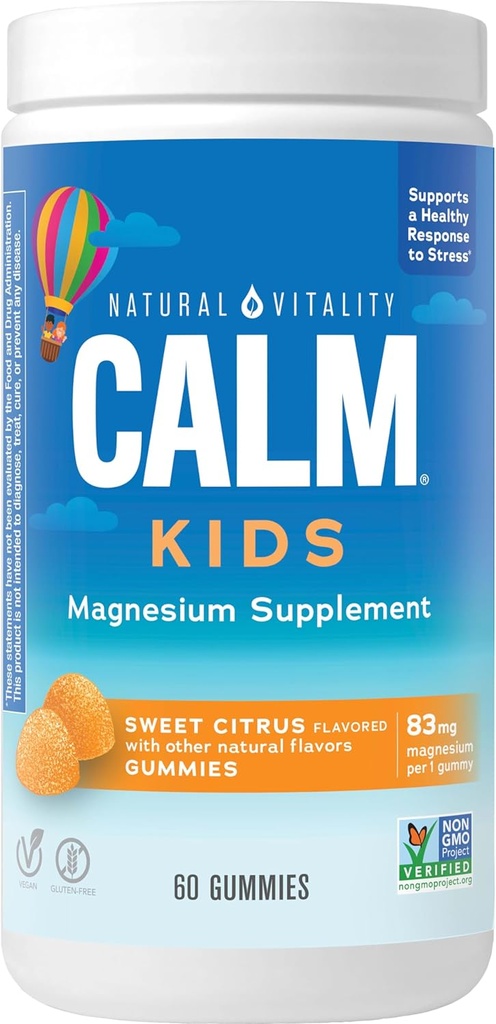 Naturlig Vitality CALM Kids Magnesium Supplement Gummies, Gummies for Balanced Mood, Understøtter sund udvikling, Gluten Free, Vegan, Sweet Citrus Flavored - 60 Gummies
