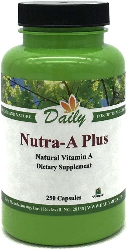 Daglig fremstilling Nutra- A Plus ™ (Vegetarisk vitamin A- Palmitat & Beta- Caroten) 250 Vegetariske kapsler