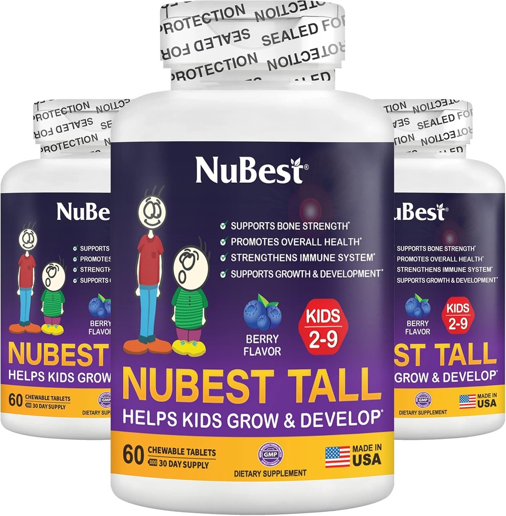 NuBest Tall Kids - Multivitaminer og mineraler til alder 2 til 9 - Knoglestyrke & Immunitet Support - Hjælper børn, Toddlers Sunde - Animal Shapes - 180 tyggetabletter Berry Tablets