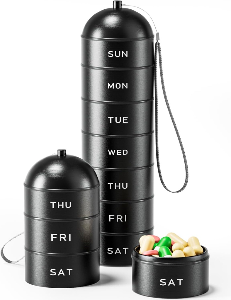 Metal Pill Organizer Weekly - Betife Stackable Vandtæt Travel Pill Box, Portable Aluminium Alloy 7 dag Pill Case, Fugt Bevis BPA Free Pill Container til at holde medicin, vitaminer, kosttilskud