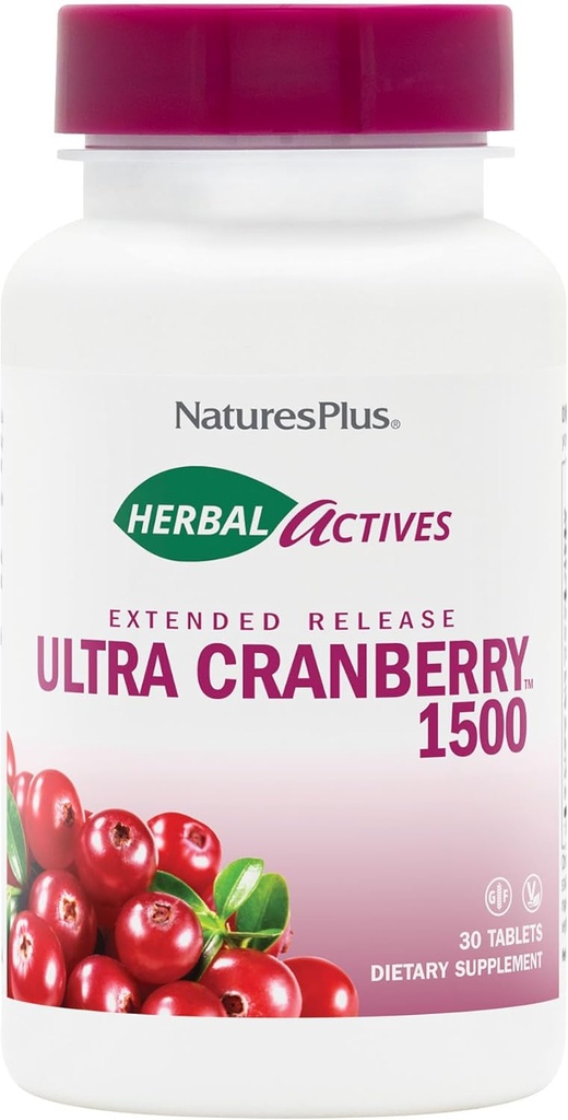 NaturesPlus Herbal Actives Ultra Cranberry 1500, 30 Tablets - Urinary Tract Support - Vegetarian, Gluten Free - 30 Servings