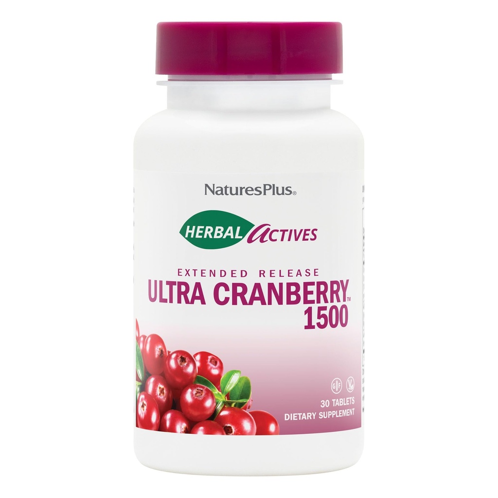 NaturesPlus Herbal Actives Ultra Cranberry 1500, 30 tabletter - Urinary Tract Support - Vegetarisk, Gluten Gratis - 30 Servere