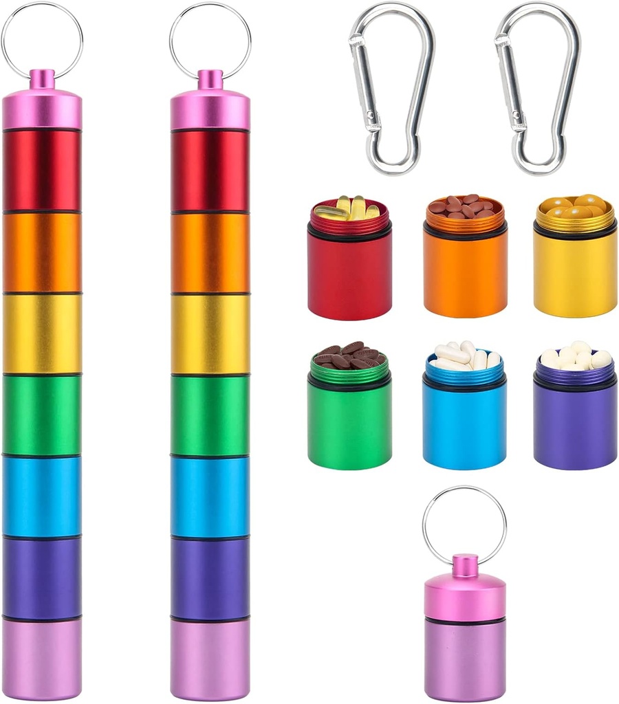 Lille Portable Pill sag Keychain for Rejser, AngleKai 2 Pack Pill Organizer Box, Vandtæt Tablet Container Ugentlig Medicin flaske Organizer (Rainbow)