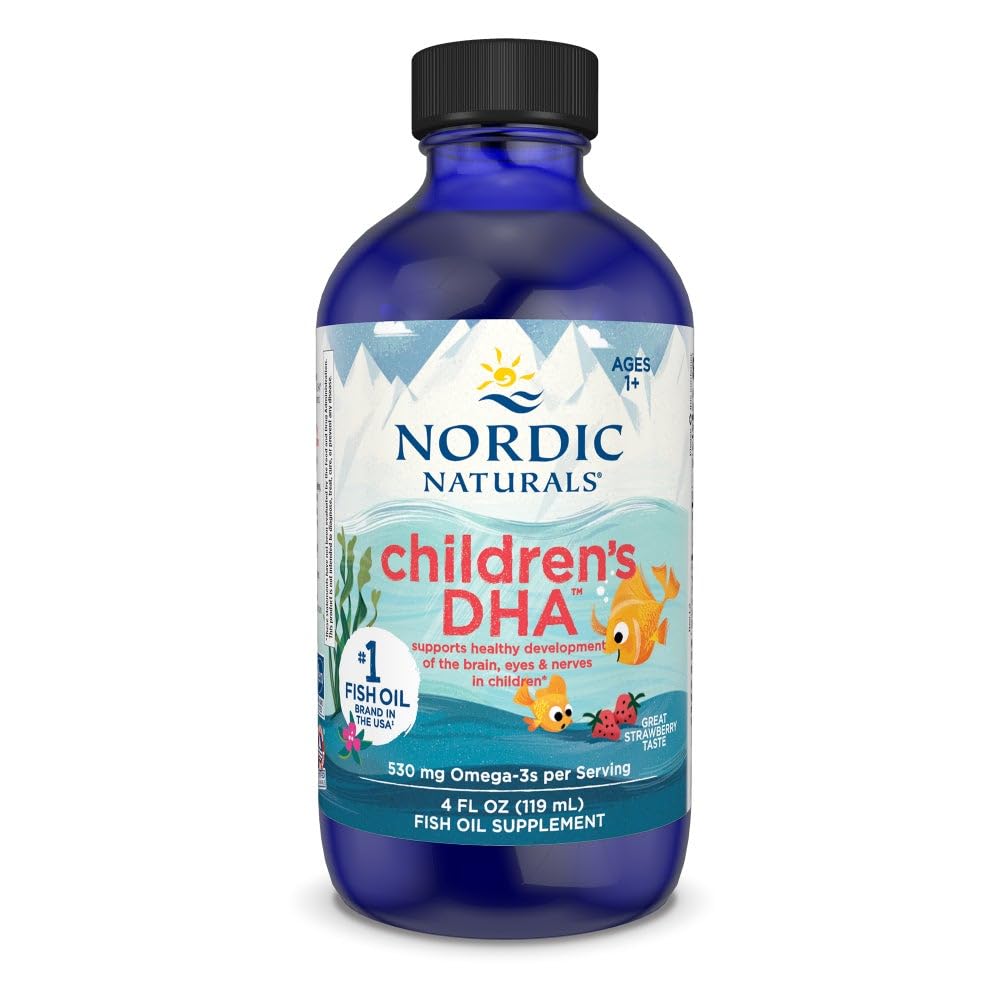Nordic Naturals Children 's DHA, Strawberry - 4 oz for Kids - 530 mg Omega-3 med EPA & DHA - Brain Development & Function - Non- GMO - 48 Servering