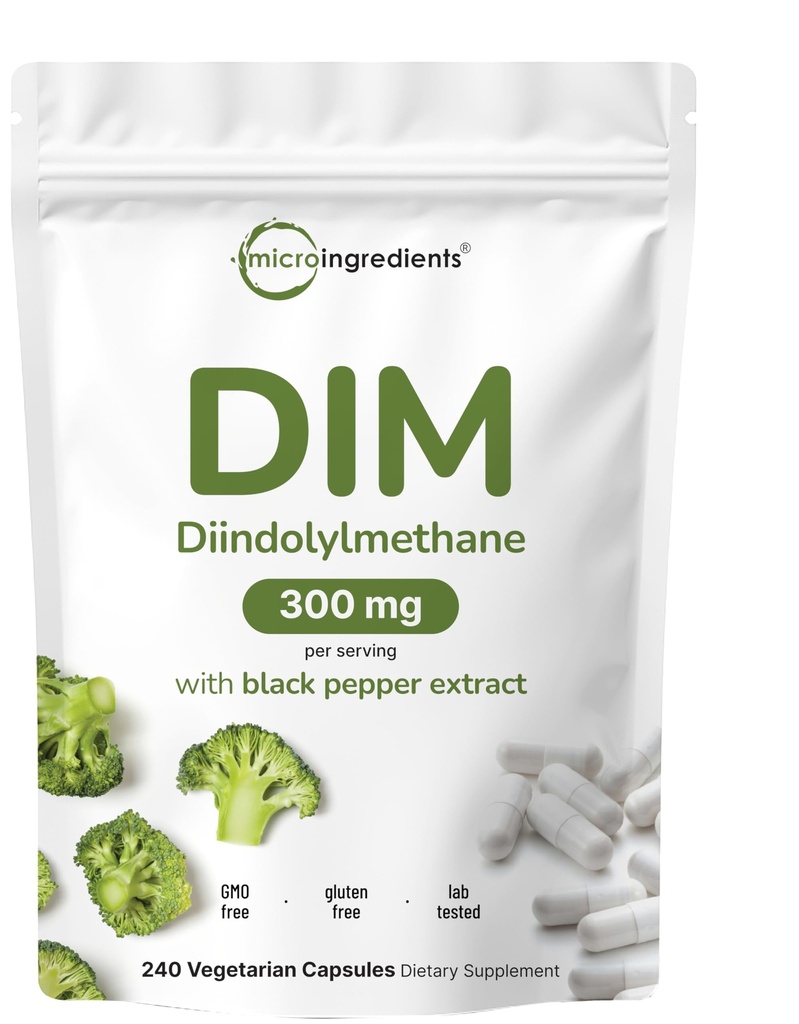 DIM Aktiv Supplement, DIM 300mg, 240 Veggie Kapsler (8 - Måned Supply), 2 i 1 Formel, Østrogen Metabolisme, Premium DIM- Plus Broccoli Extract Supplement med sort peber for bedre absorption