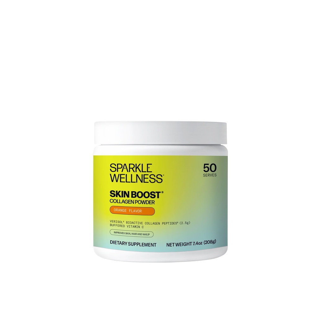 Sparkle Wellness VERISOL Bioactive Hydrolyzed Collagen Peptider ttesmå 124; Collagen Powder supplement med C-vitamin til hud, hår & negl sundhed • 124; Hud Boost (Orange) [50- Serves]