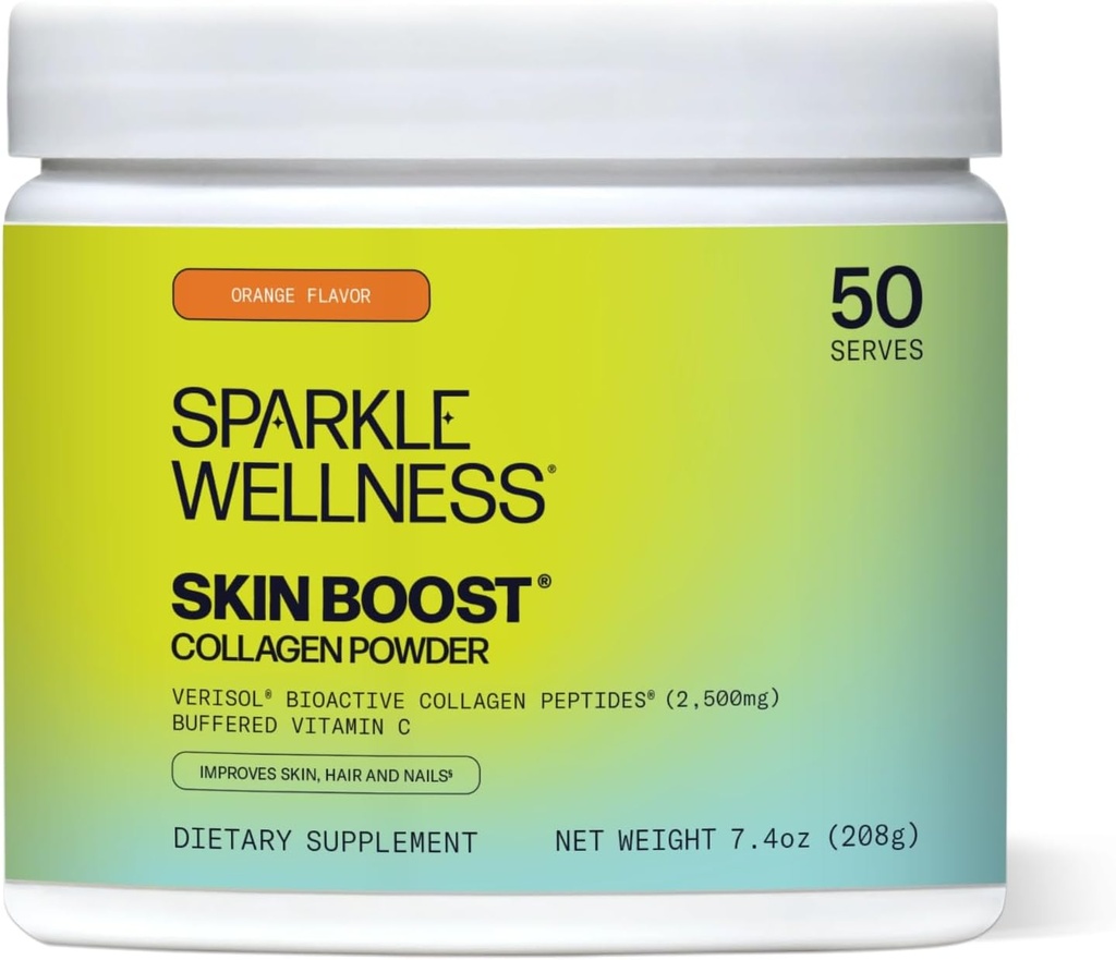 Sparkle Wellness VERISOL Bioactive Hydrolyzed Collagen Peptider ttesmå 124; Collagen Powder supplement med C-vitamin til hud, hår & negl sundhed • 124; Hud Boost (Orange) [50- Serves]