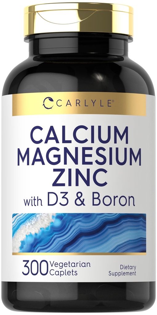 Carlyle Calcium Magnesium Zink D3 - 124; 300 Caplets - 124; med Bor - 124; Vegetar, Non- GMO & Gluten Free Supplement