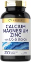 Carlyle Calcium Magnesium Zinc D3 | 300 Caplets | with Boron | Vegetarian, Non-GMO & Gluten Free Supplement