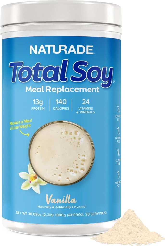 Naturade Total Soy Protein Powder - 13g Protein & 130 Kalorier per servering - Zero Trans Fat - Non-GMO Soy - Lactose & Gluten Free - Vanilla (30 Servere)