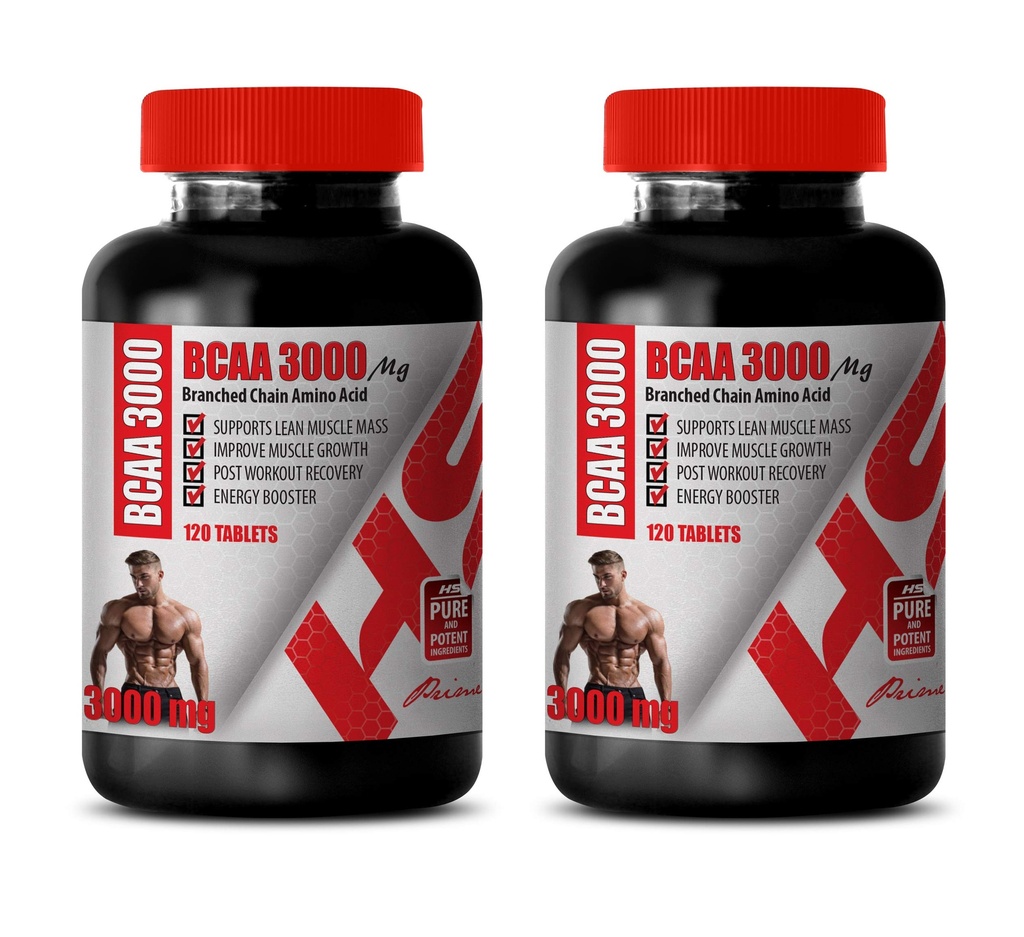 Muskel Builder piller til mænd - BRANCHED Chain Aminosyre - BCAA 3000MG - bcaa Train and Recover - 2 flasker 240 tabletter