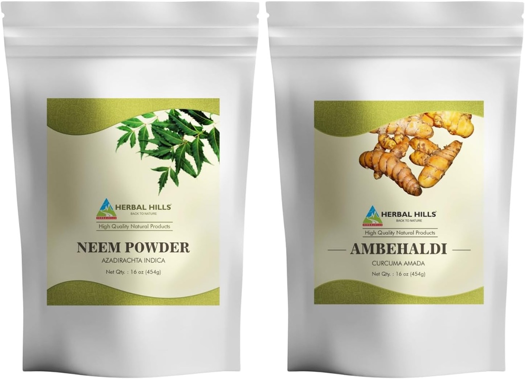 Neem Leaf Powder and Ambehaldi Turmeric Powder 16 Oz Pack of 2 Combo