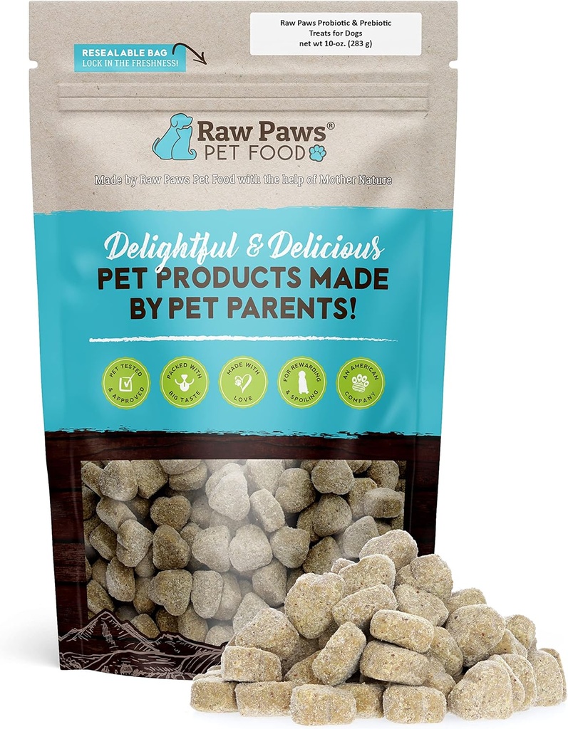 Raw Paws Natural Dog Probiotic Supplement med Prebiotika, 10- oz / 100- ct - USA Lavet daglige Probiotika til hunde blød tyg - Behandle Diarré hos hunde, Gær, Hundeånde & Gas med vores Canine Probiotiske Tyg