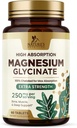 Magnesium (Glycinate) - Magnesiumtillæg for hjertesundhed, nerve, muskel, ben og søvn - 100% chelated & High Absorption - 250 mg per servering - Gluten Free, Vegan, Non- GMO - 60 Greve