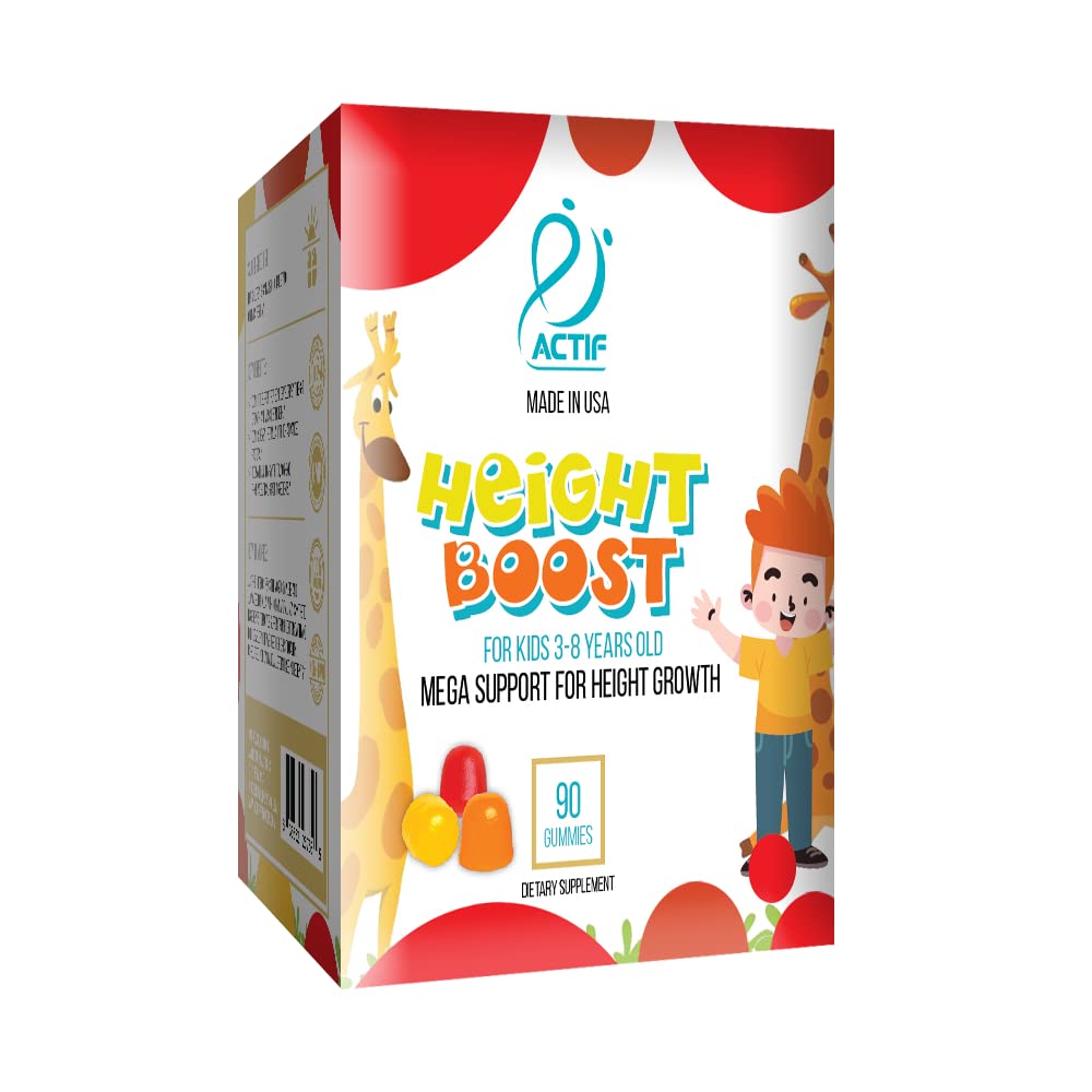 Actif Højde Boost Mega støtte til børn 3- 8 År gamle, Højde vækst med 10 + Faktorer, 60 Gummies, Strawberry Flavor, Få høj hurtig formel