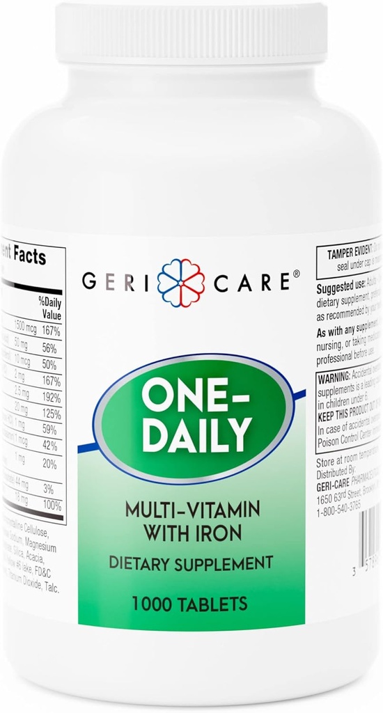 GeriCare One- Daily Multi- Vitamin med jerntabletter, 1000 Greve (pakke med 1)
