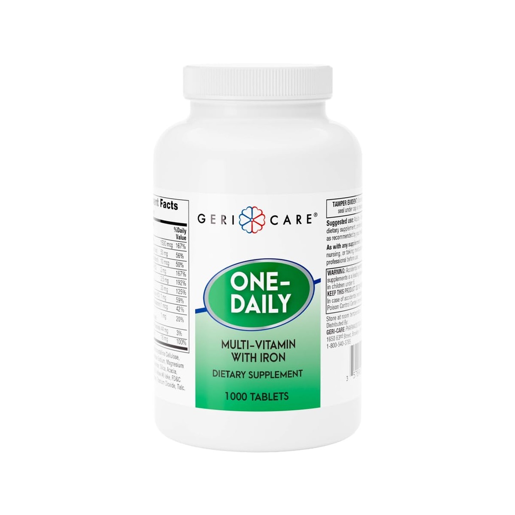 GeriCare One- Daily Multi- Vitamin med jerntabletter, 1000 Greve (pakke med 1)